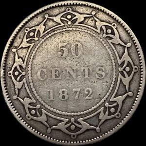 Antique Terre Neuve Canada 1872 Silver 50 Cents Coin